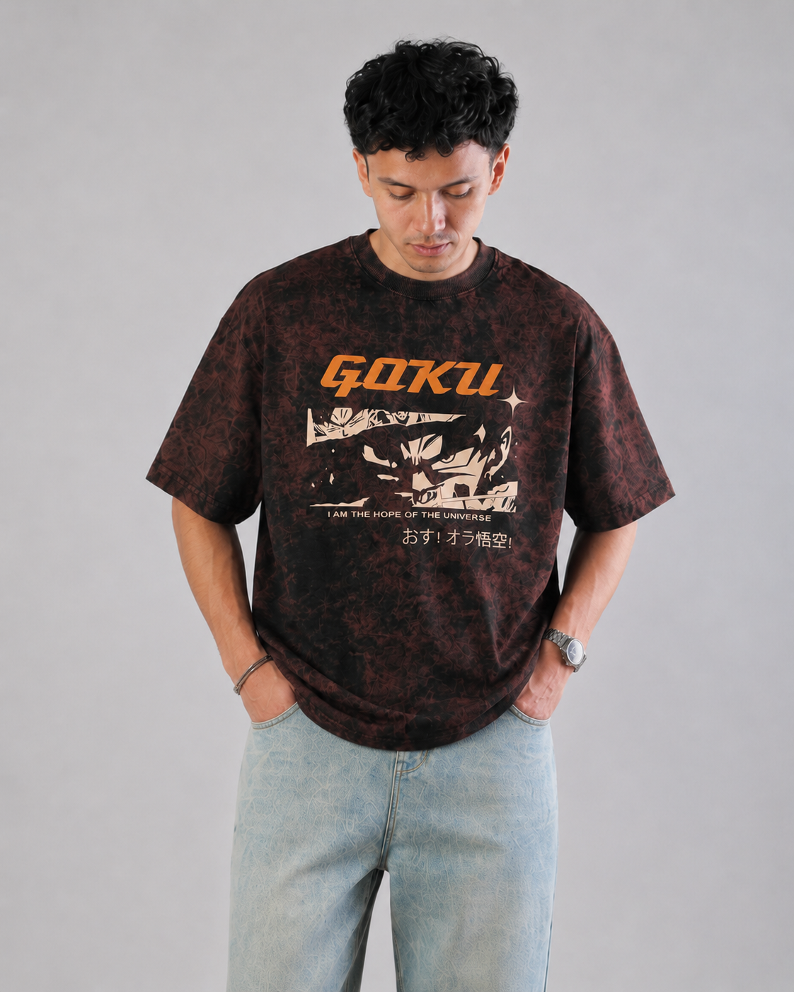 Goku Thunder Acid Wash Oversized T-Shirt