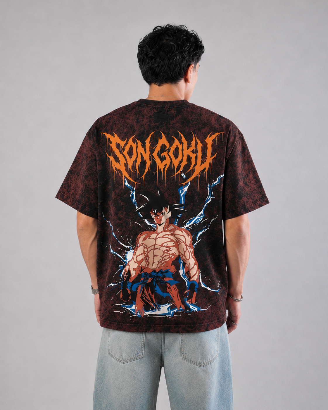 Goku Thunder Acid Wash Oversized T-Shirt