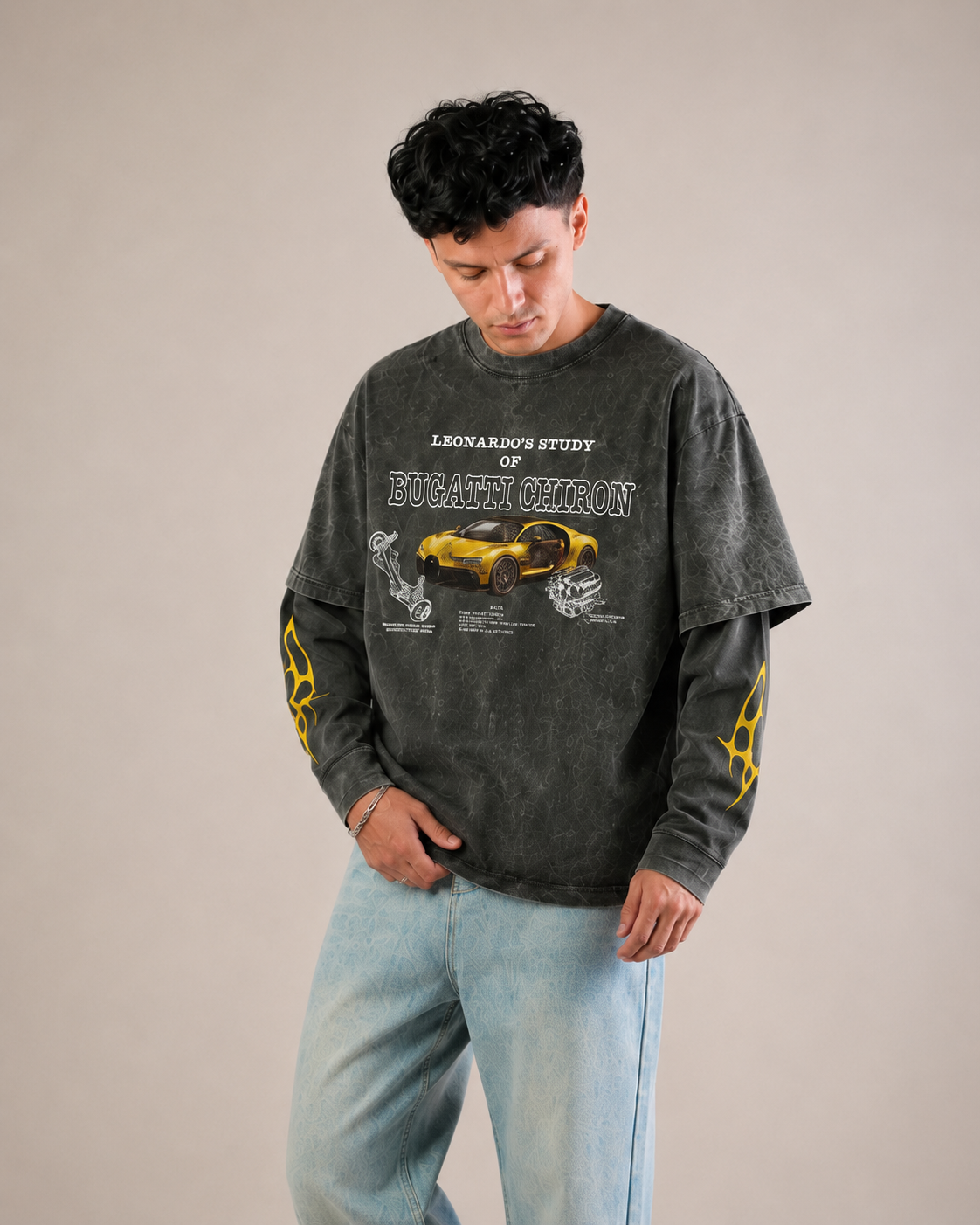 Bugatti Chiron Pur Sport Vintage Wash Layered Full Sleeve T-Shirt
