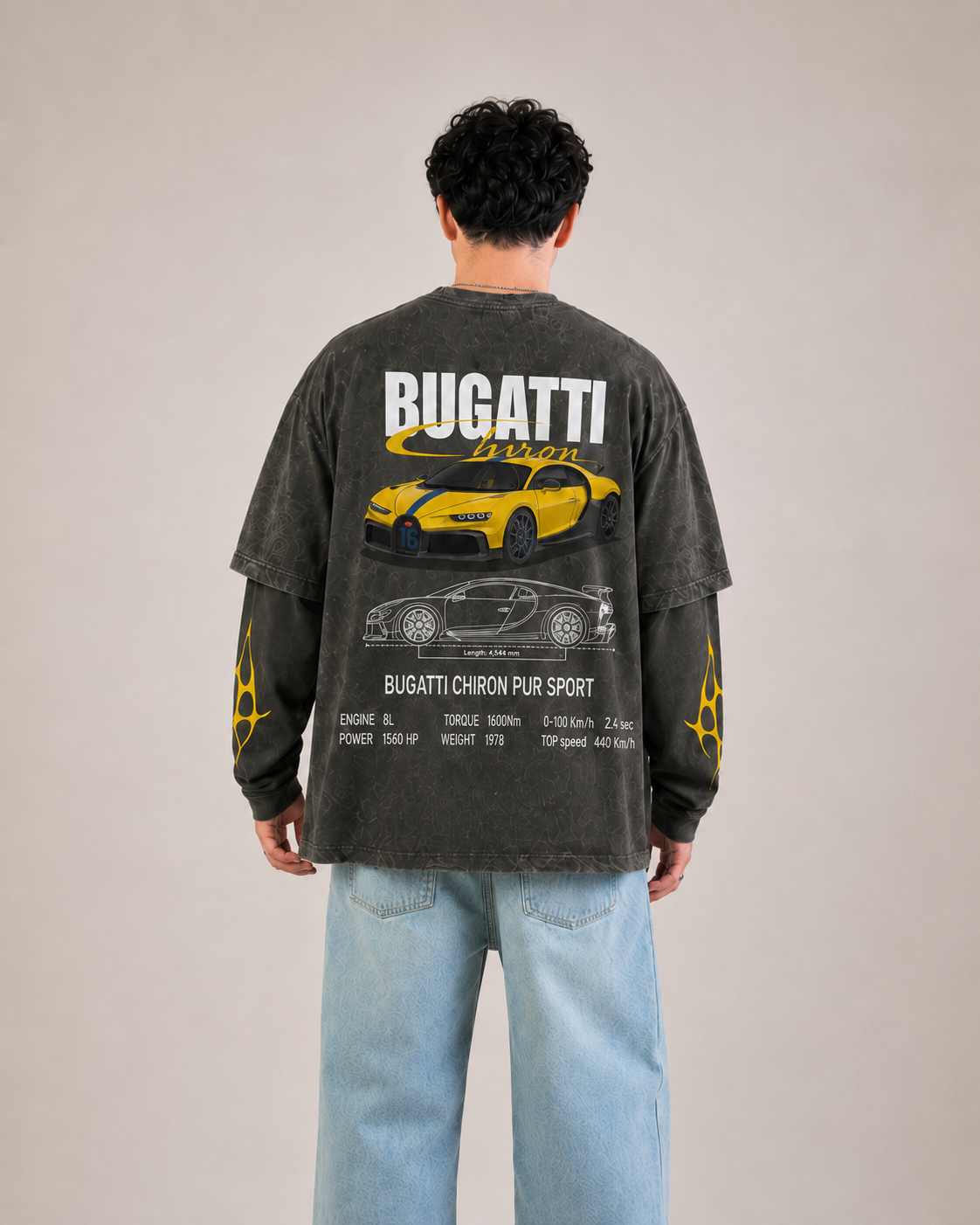 Bugatti Chiron Pur Sport Vintage Wash Layered Full Sleeve T-Shirt