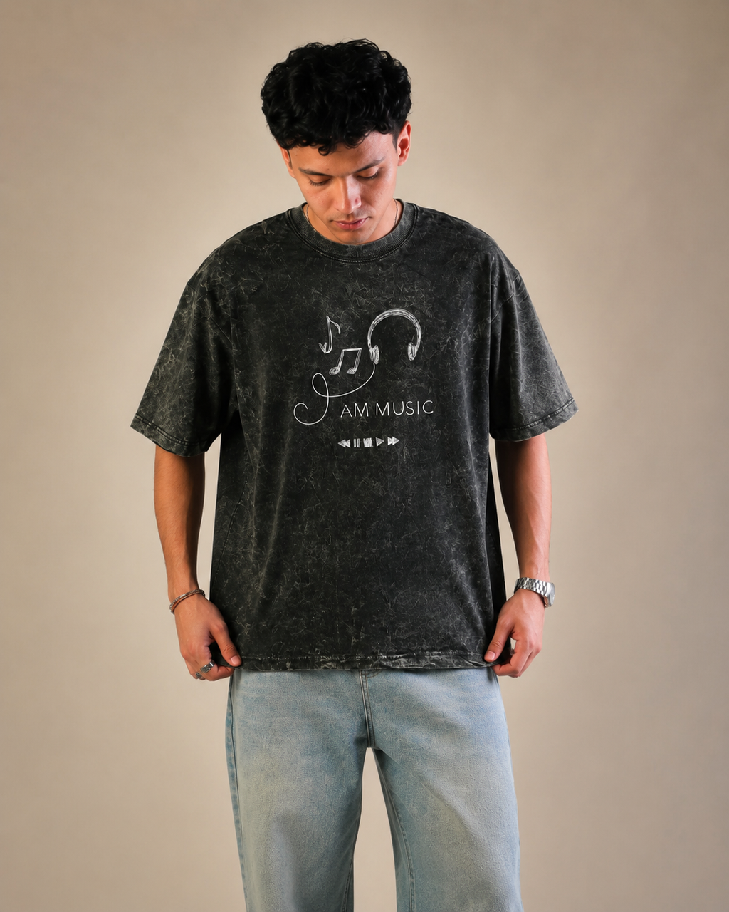 I Am Music Boxy Acid Wash Tee