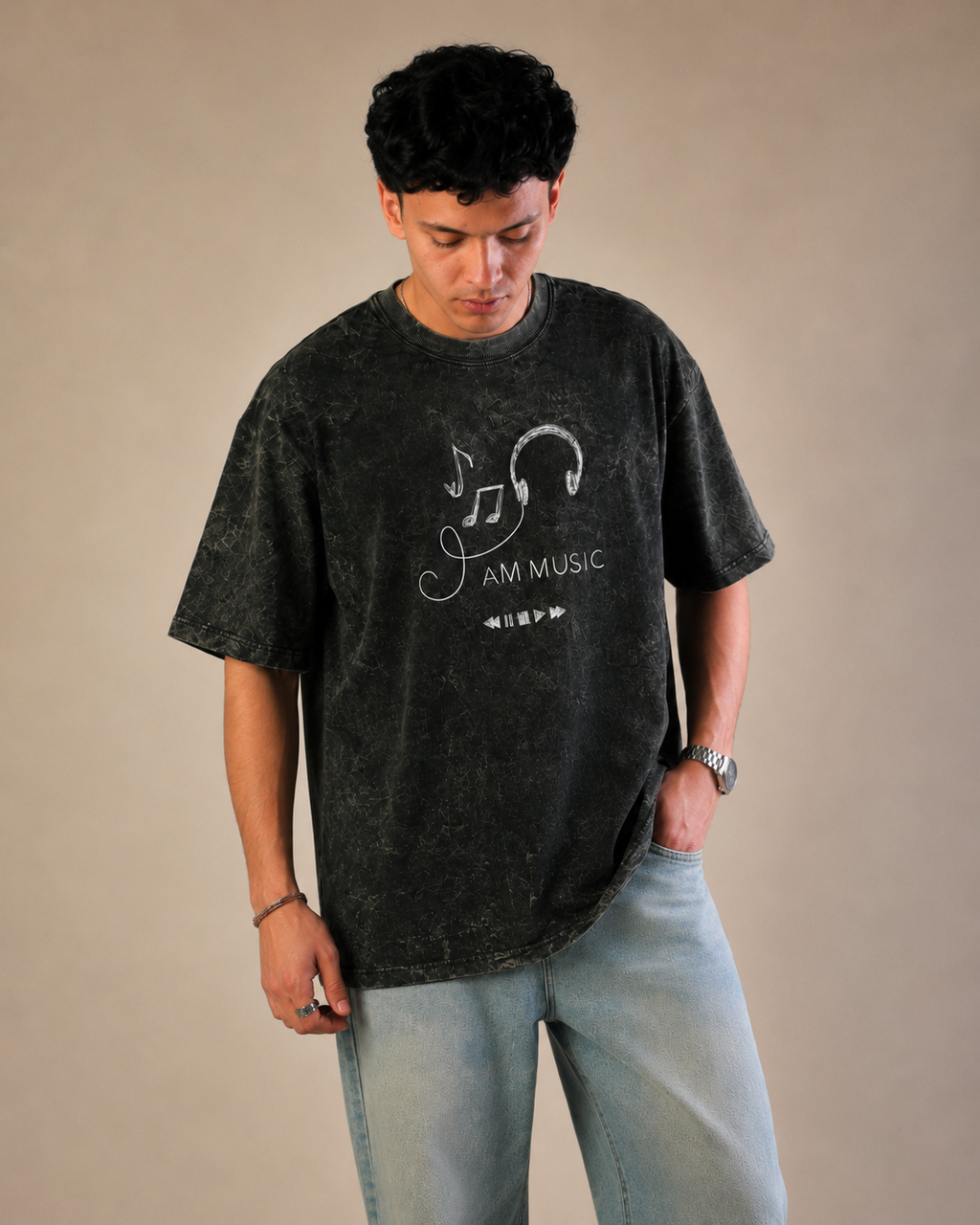 I Am Music Boxy Acid Wash Tee