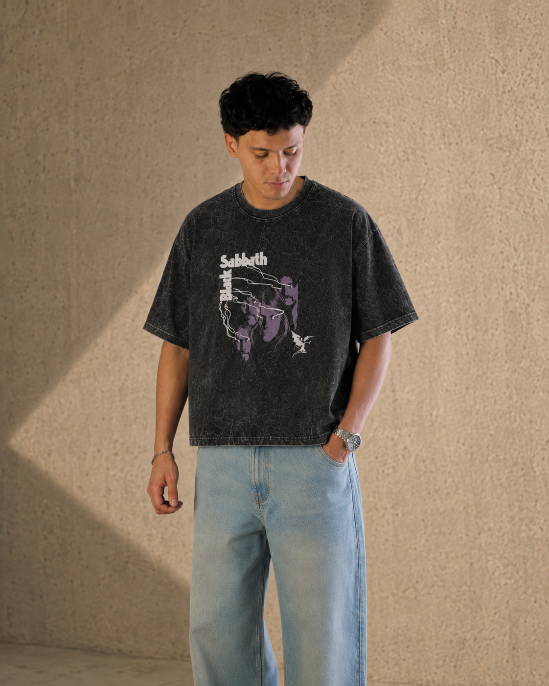 Black Sabbath Purple Eclipse Boxy Acid Wash Tee