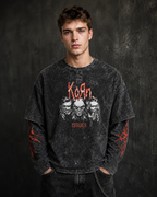 KORN Issues Acid Wash Layered Sleeve Oversized T-Shirt