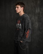 KORN Issues Acid Wash Layered Sleeve Oversized T-Shirt