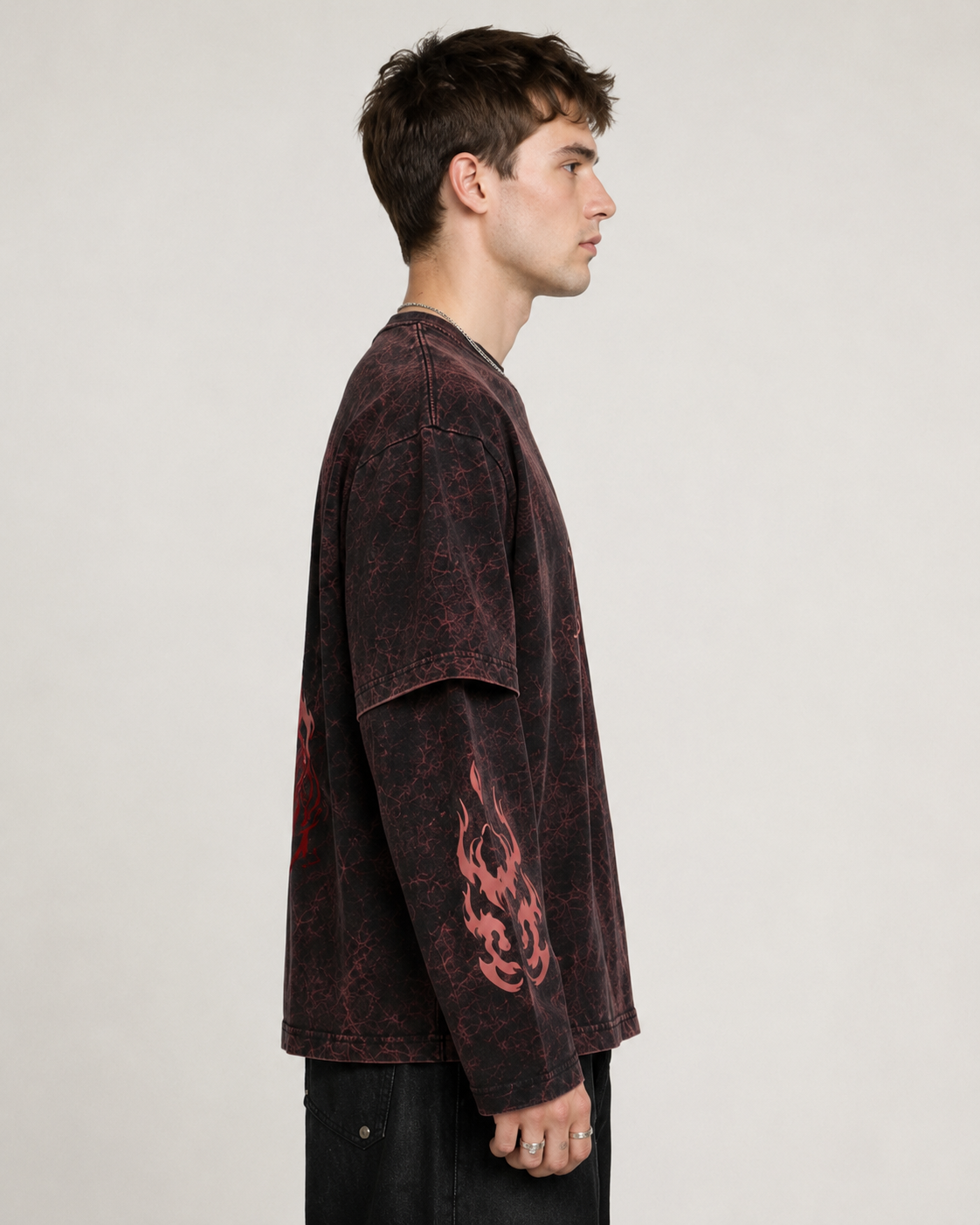 Jujutsu Kaisen Acid Wash Layered Sleeve Oversized T-Shirt