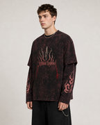 Jujutsu Kaisen Acid Wash Layered Sleeve Oversized T-Shirt