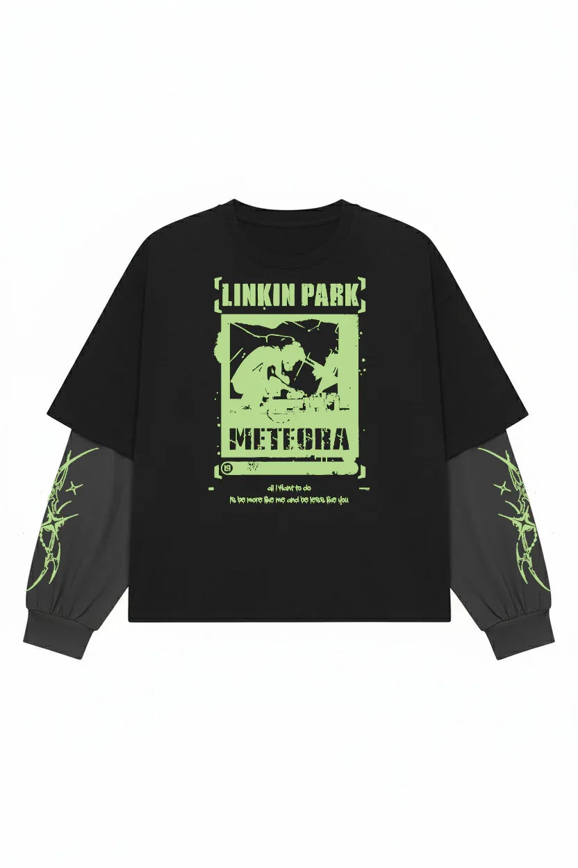 Black and grey Linkin Park Meteora Chaos LS Tee by Jnorss featuring a graphic design on the front.