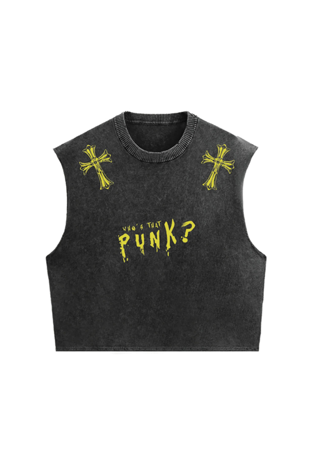 Acid wash punk vintage oversized vest by MB featuring distressed fabric and a relaxed fit, styled with edgy fashion elements.