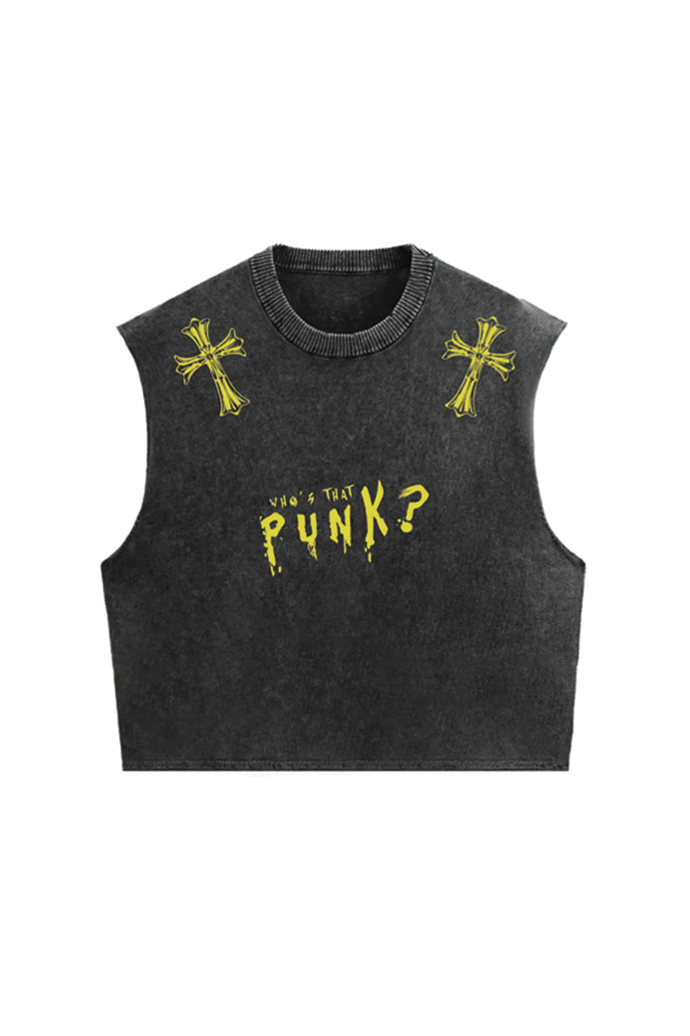 Acid wash punk vintage oversized vest by MB featuring distressed fabric and a relaxed fit, styled with edgy fashion elements.