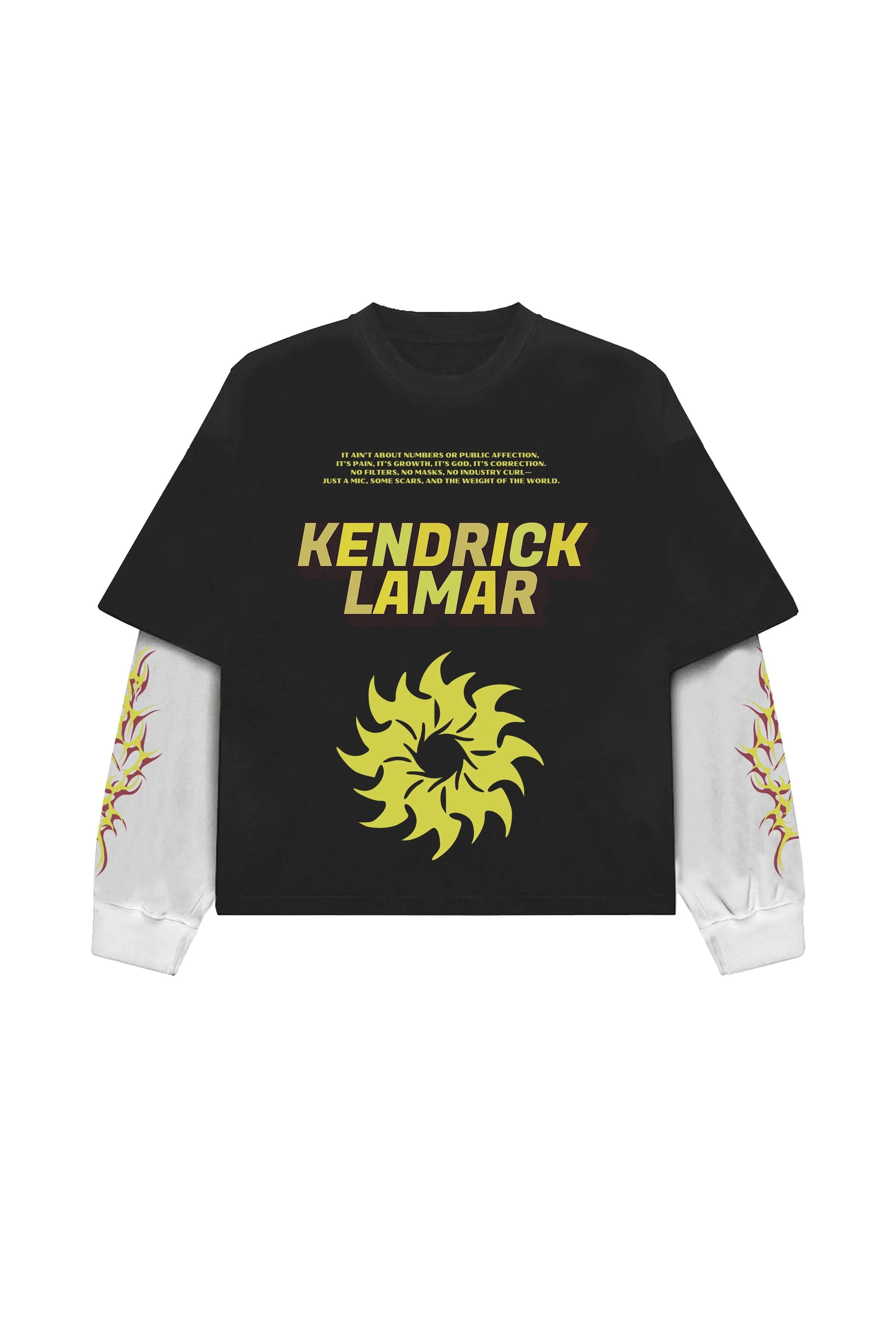 Black and white Kendrick 02 oversized long sleeve tee by Jnorss, featuring a relaxed fit and casual style.