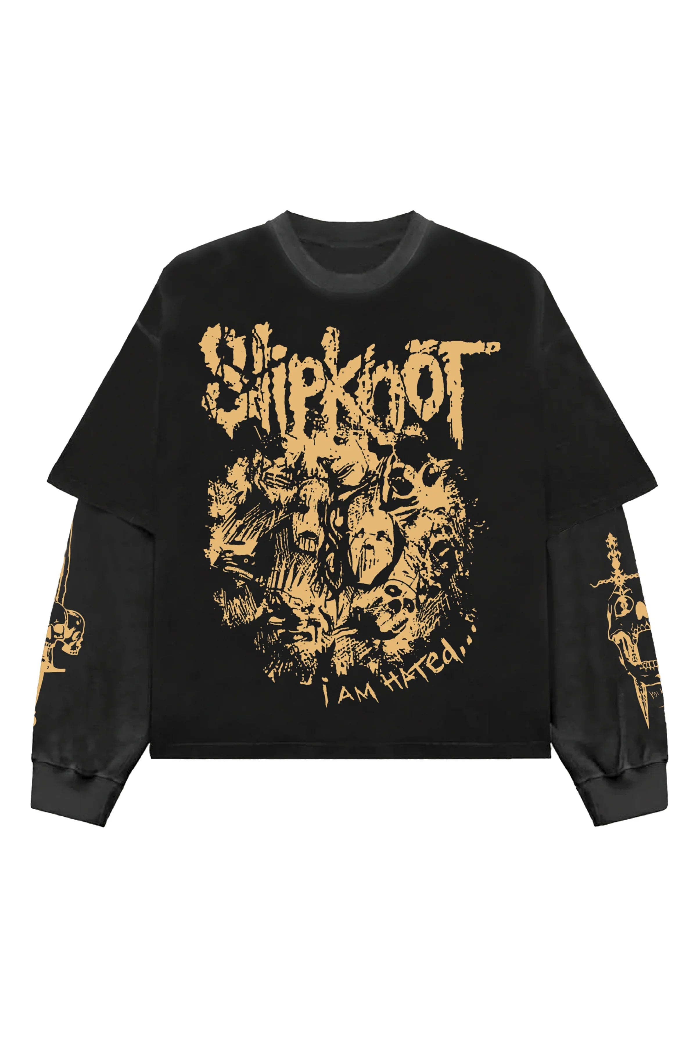 Black and grey Slipknot LS Oversized Tee by MB, featuring a relaxed fit and band logo design on soft cotton fabric.