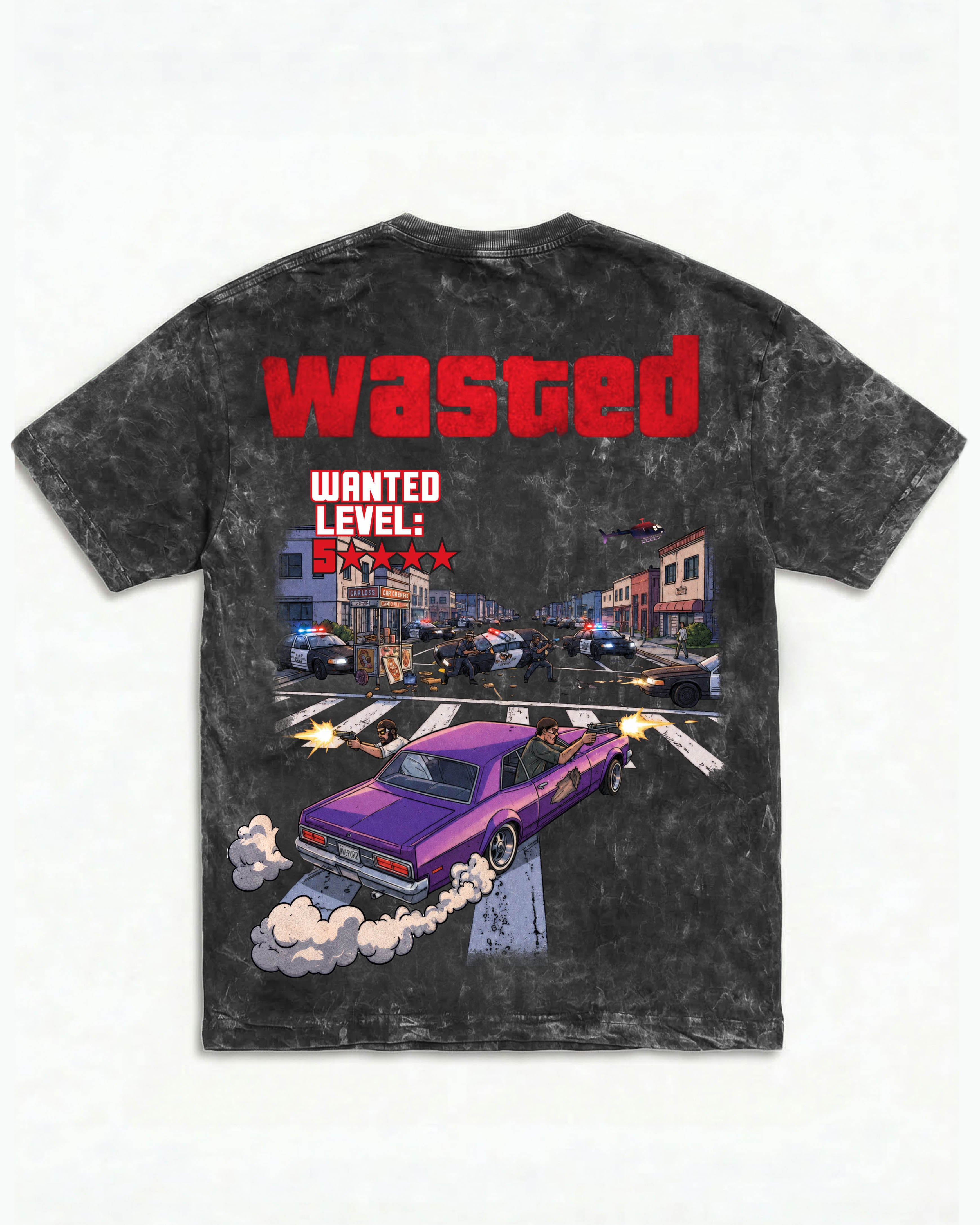 WASTED Wanted Level Acid Wash Tee