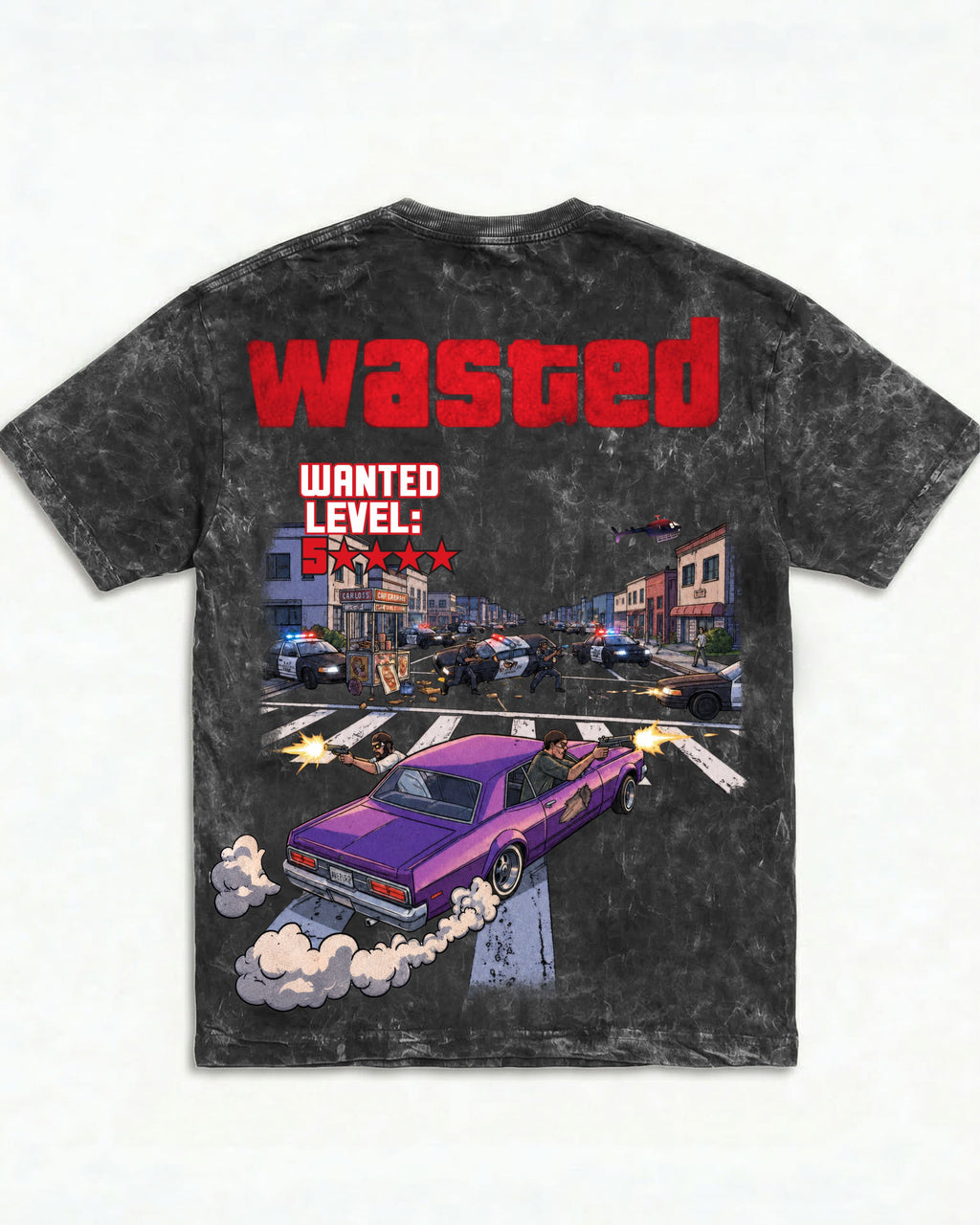 WASTED Wanted Level Acid Wash Tee