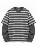 Charcoal Stripe Oversized Layered Tee