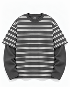 Charcoal Stripe Oversized Layered Tee