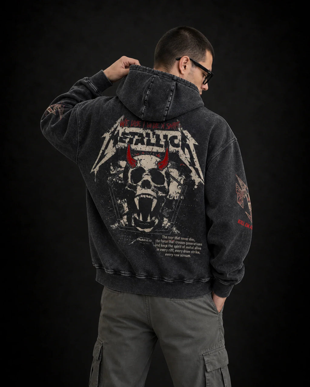 Metallica Electric Thrash Omen - Acid Wash Hoodie