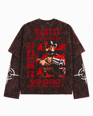 Arthur Morgan Wanted Long Sleeve Acid Wash Tee