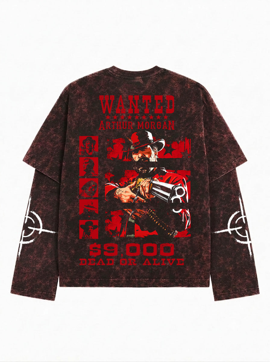 Arthur Morgan Wanted Long Sleeve Acid Wash Tee