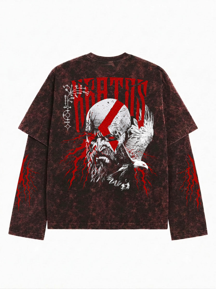 Kratos Acid Wash Layered Full Sleeve Tee