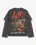 KORN Issues Acid Wash Layered Sleeve Oversized T-Shirt