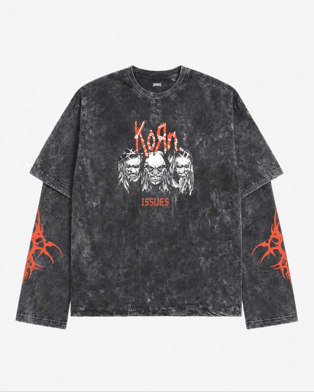 KORN Issues Acid Wash Layered Sleeve Oversized T-Shirt