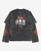 KORN Issues Acid Wash Layered Sleeve Oversized T-Shirt