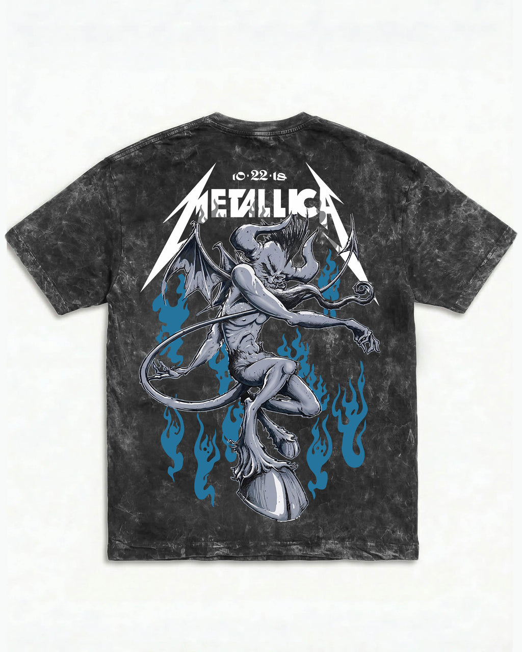 Metallica Flame Demon Boxy Acid Wash Tee
