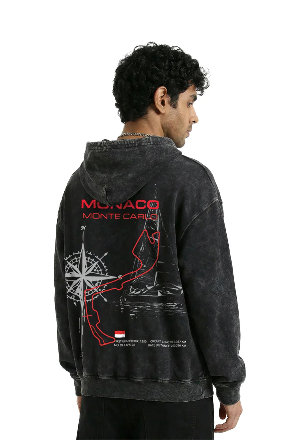 Jorss Monaco Monte Carlo Afterdark acid wash hoodie, featuring a casual fit and stylish design, shown in a close-up image.