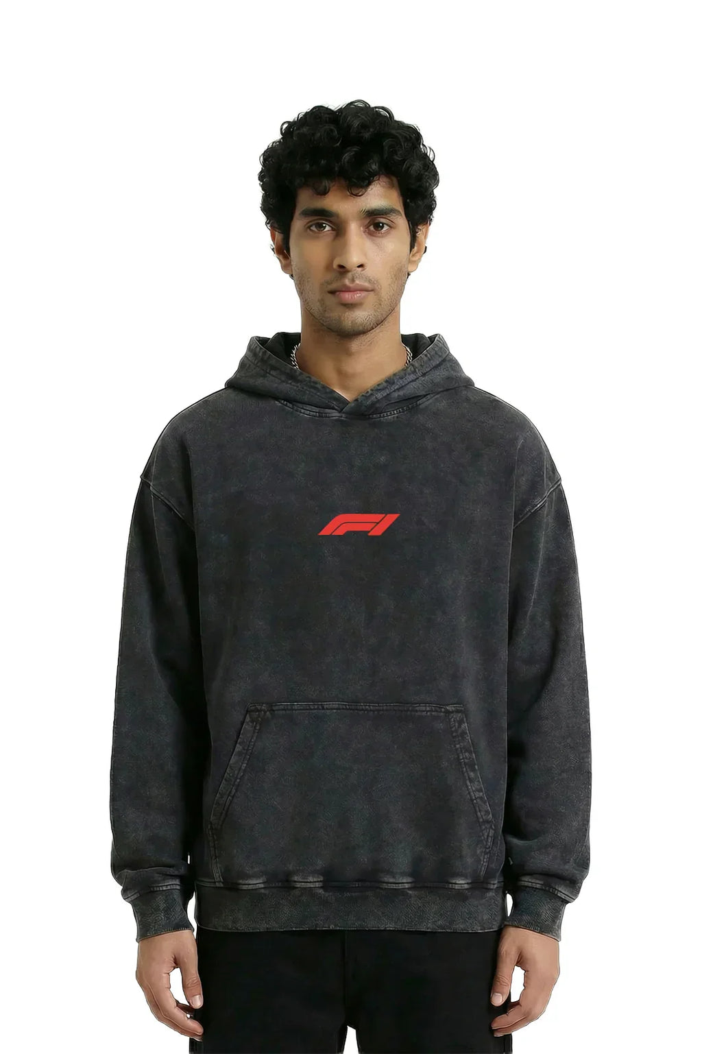 Jnorss Monaco Monte Carlo Afterdark acid wash hoodie worn by a model, showcasing the front design and relaxed fit.
