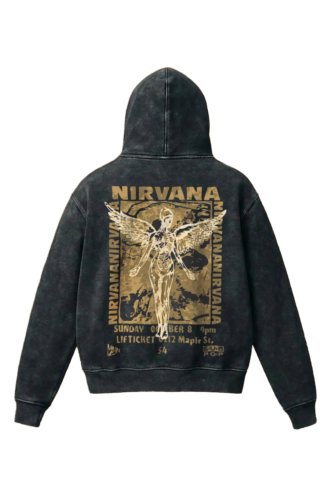 Acid wash Nirvana Heaven In Distortion hoodie by Jnorss, featuring a stylish, distressed design and relaxed fit.