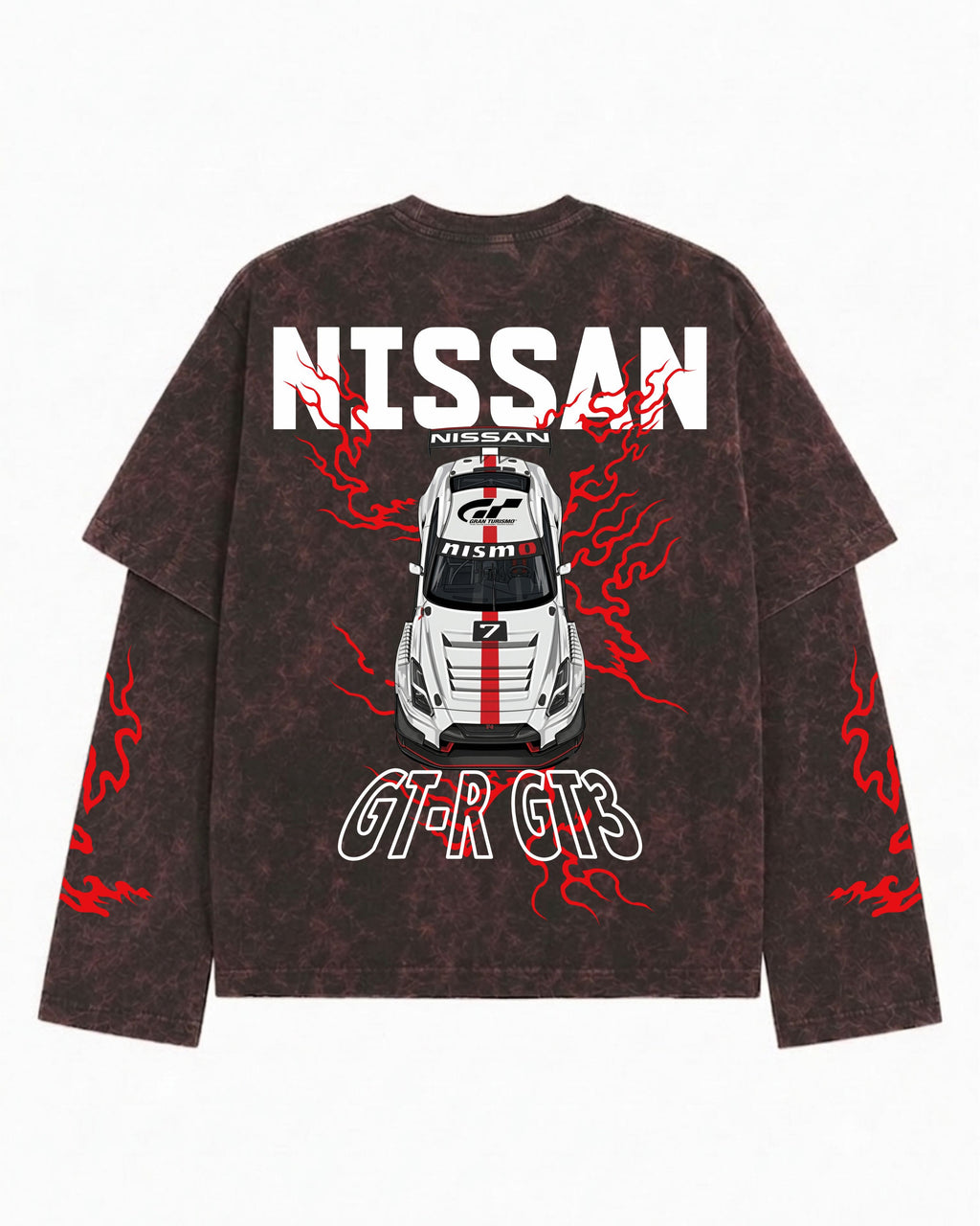 Nissan GT-R GT3 Vintage Acid Wash Layered Full Sleeve T-Shirt