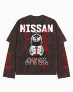 Nissan GT-R GT3 Vintage Acid Wash Layered Full Sleeve T-Shirt