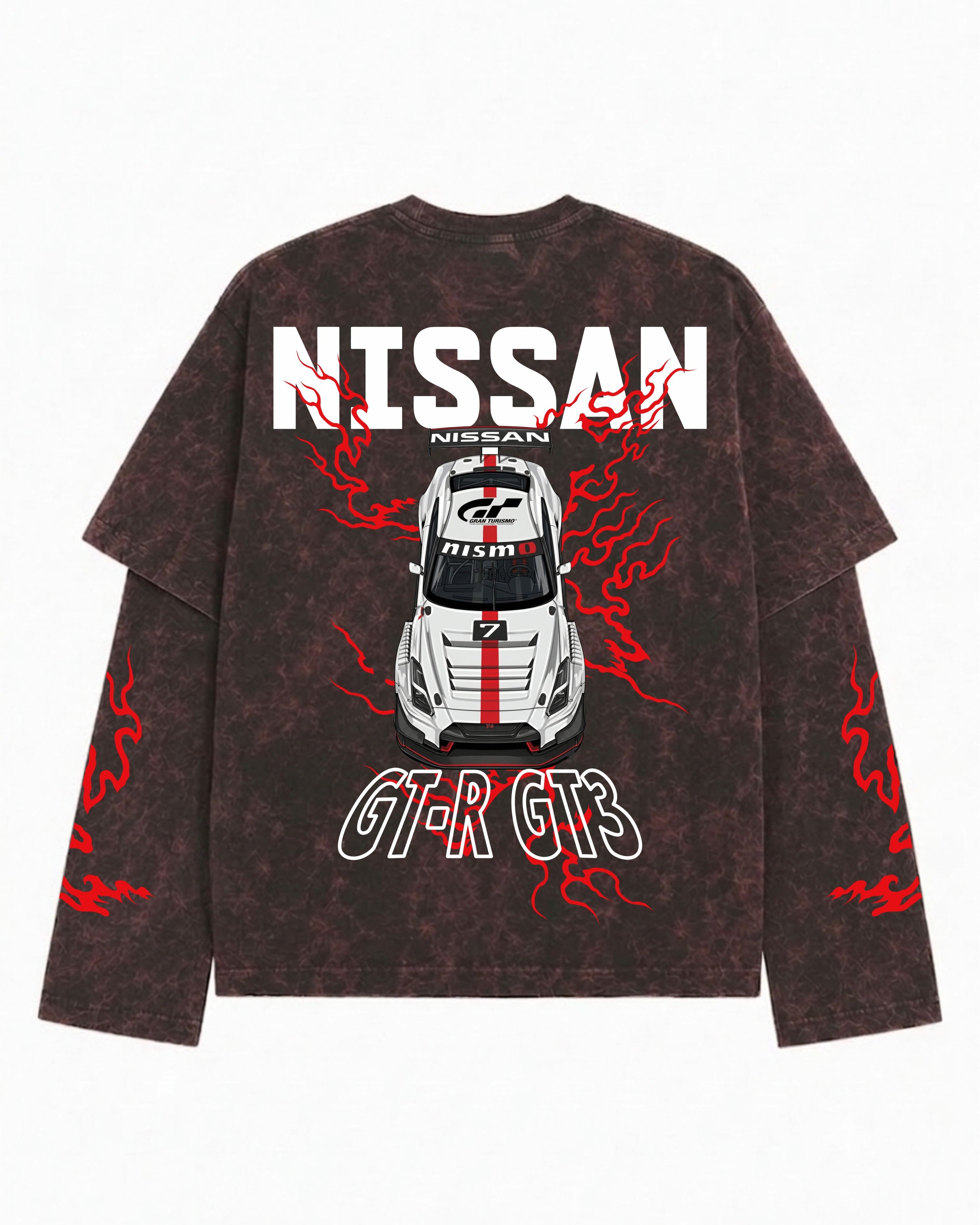 Nissan GT-R GT3 Vintage Acid Wash Layered Full Sleeve T-Shirt