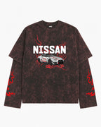 Nissan GT-R GT3 Vintage Acid Wash Layered Full Sleeve T-Shirt