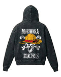 Acid wash hoodie featuring One Piece Mugiwara Death Flag design by Jnorss, with bold graphic print on the front.