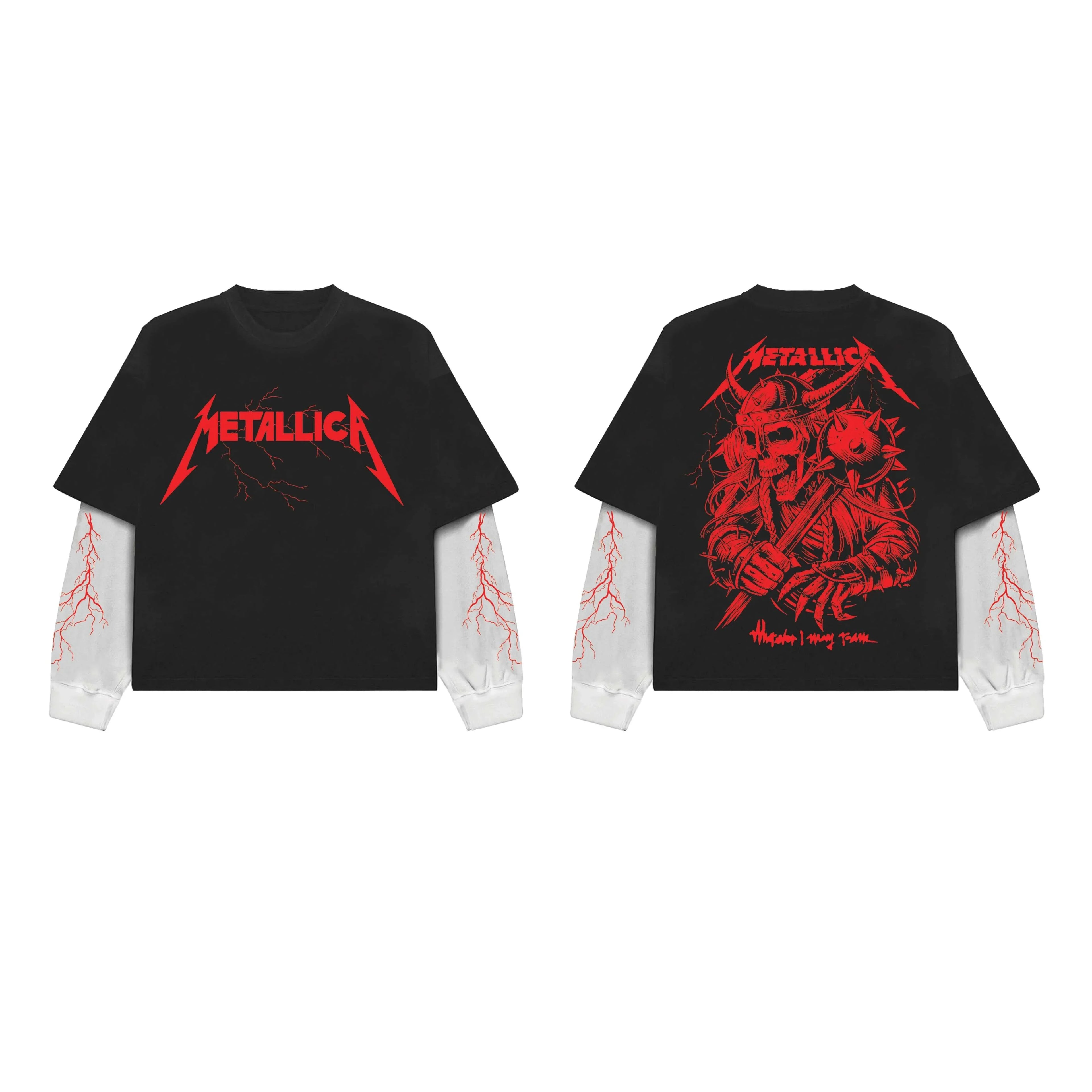 Black and white Metallica LS oversized tee by MB, featuring bold band graphics on soft, comfortable fabric.