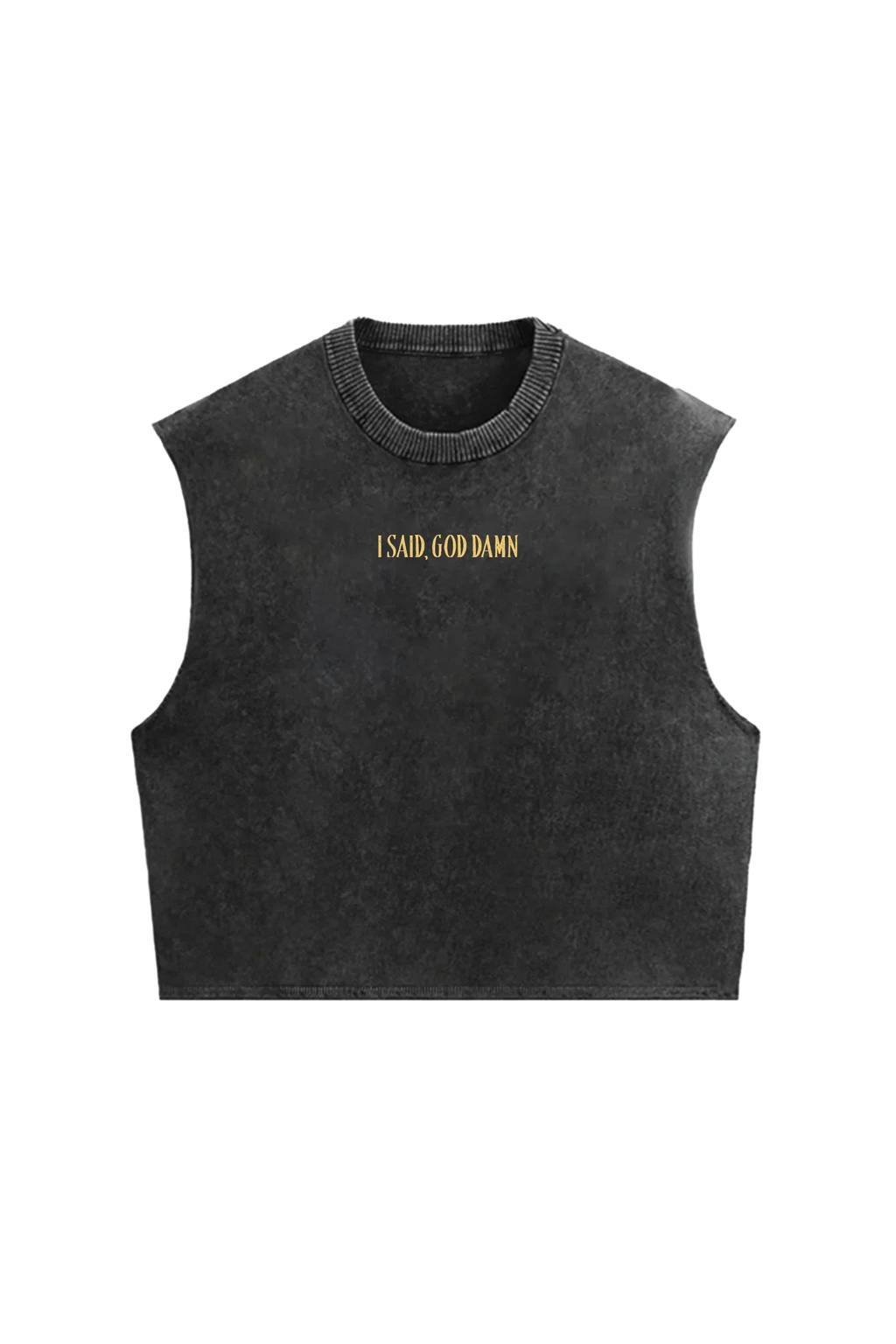 Acid wash oversized vest by Jnorss featuring Pulp Fiction-themed graphic design on the front.