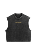 Acid wash oversized vest by Jnorss featuring Pulp Fiction-themed graphic design on the front.