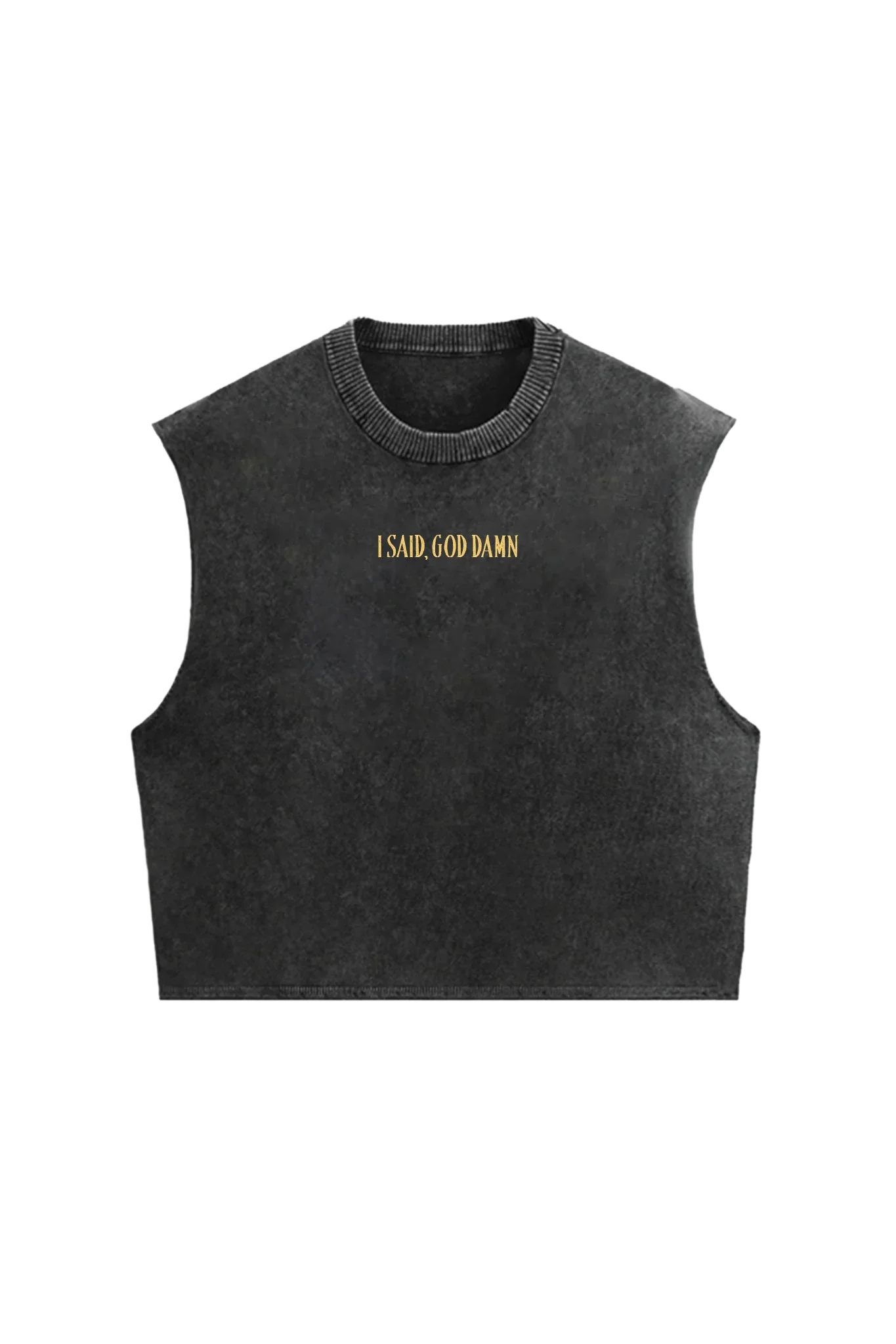 Acid wash oversized vest by Jnorss featuring Pulp Fiction-themed graphic design on the front.