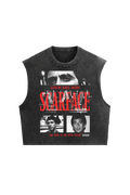 Acid wash Scarface Unplugged oversized vest by Jnorss featuring a graphic print on the front, casual streetwear style.