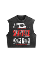 Acid wash Scarface Unplugged oversized vest by Jnorss featuring a graphic print on the front, casual streetwear style.