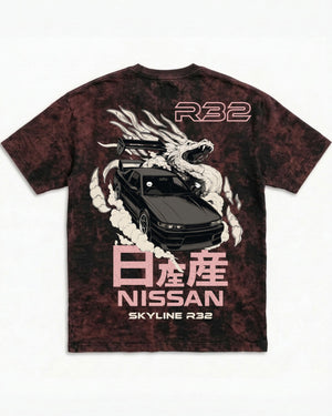 Skyline R32 Dragon Drift Acid Wash Oversized Tee