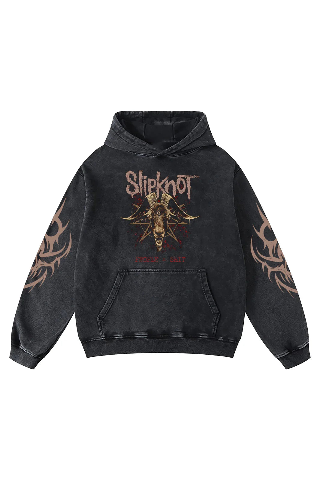 Acid wash hoodie by Jnorss featuring Slipknot People = Shit Sigil graphic, casual fit with distressed, vintage style fabric.