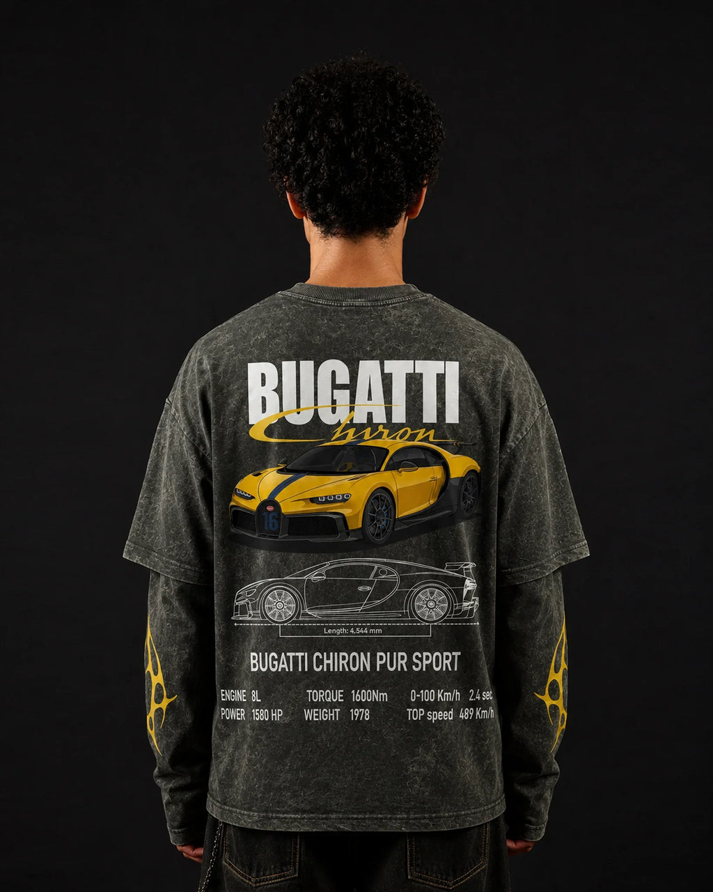 Bugatti Chiron Pur Sport Vintage Wash Layered Full Sleeve T-Shirt