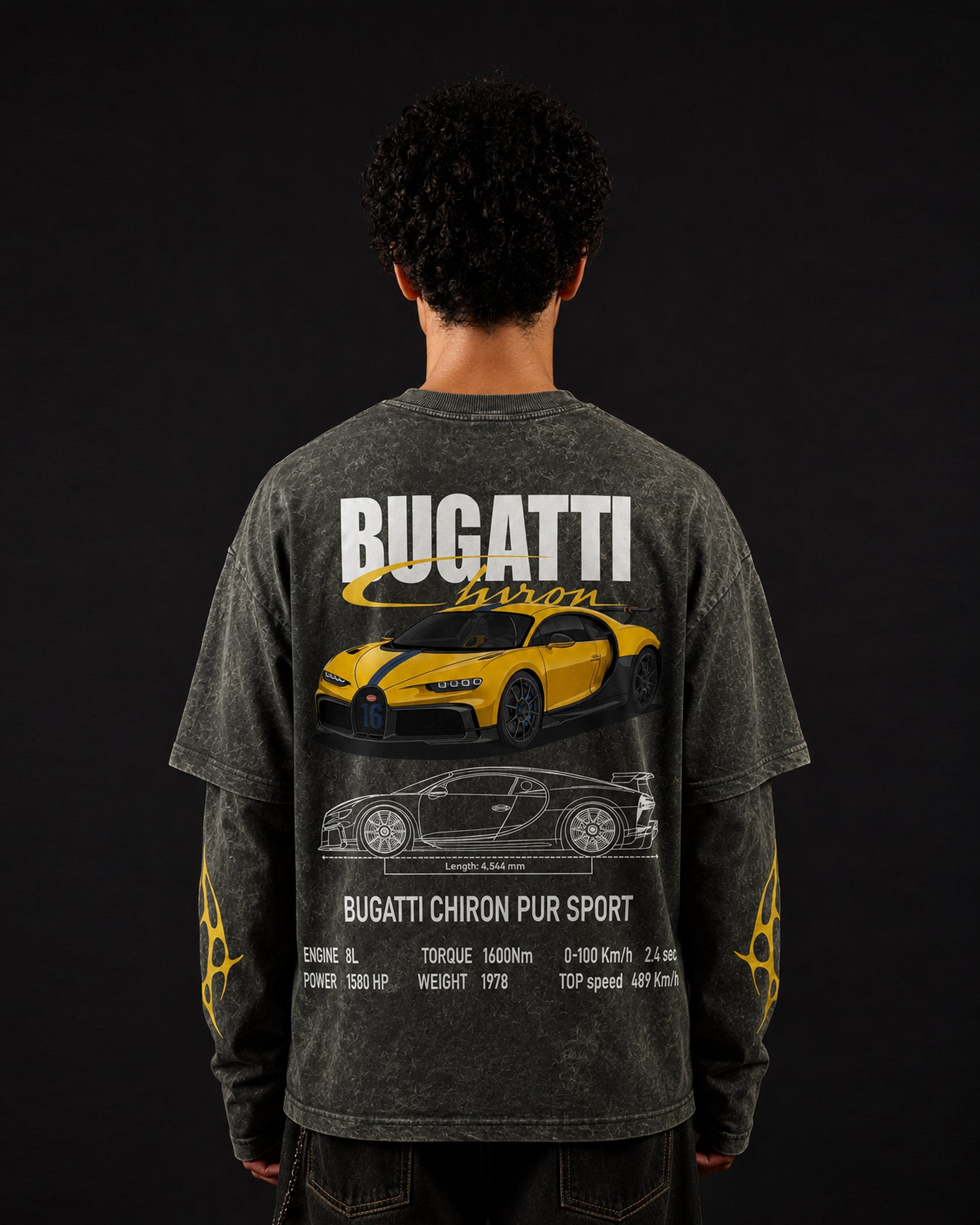 Bugatti Chiron Pur Sport Vintage Wash Layered Full Sleeve T-Shirt