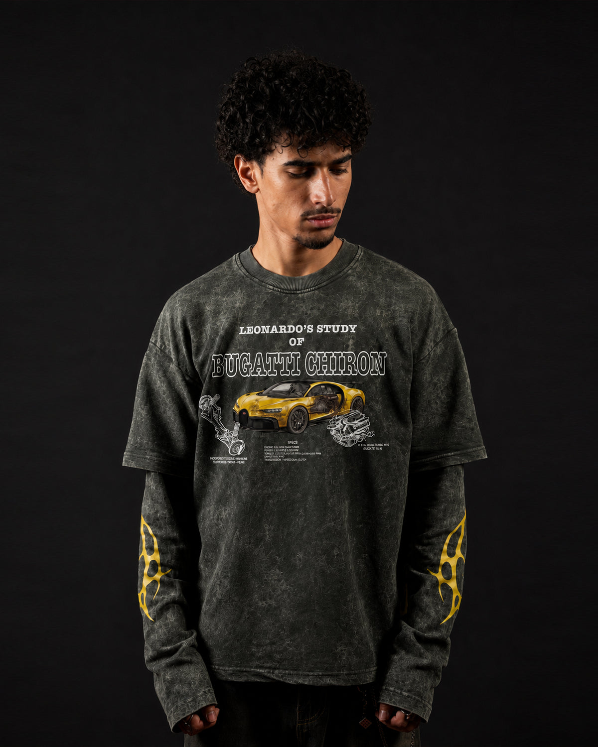 Bugatti Chiron Pur Sport Vintage Wash Layered Full Sleeve T-Shirt