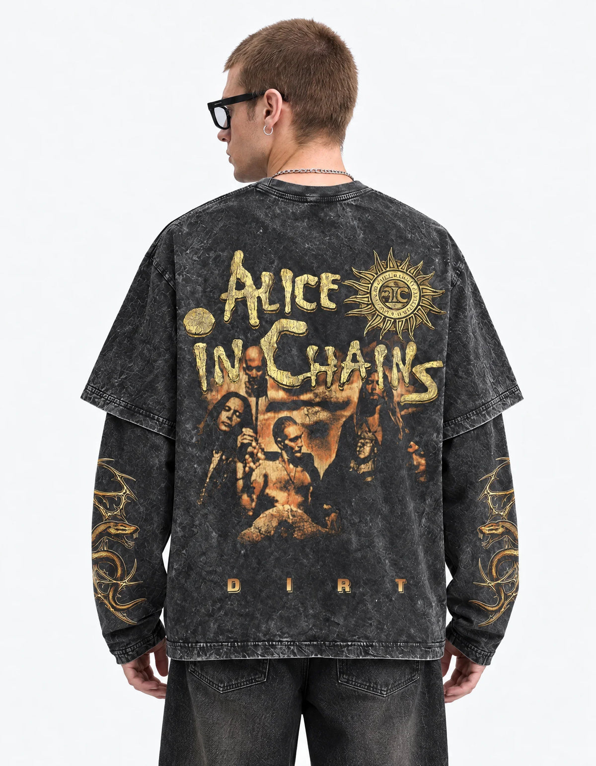 Alice In Chains Oversized Layered Tee — back view on model