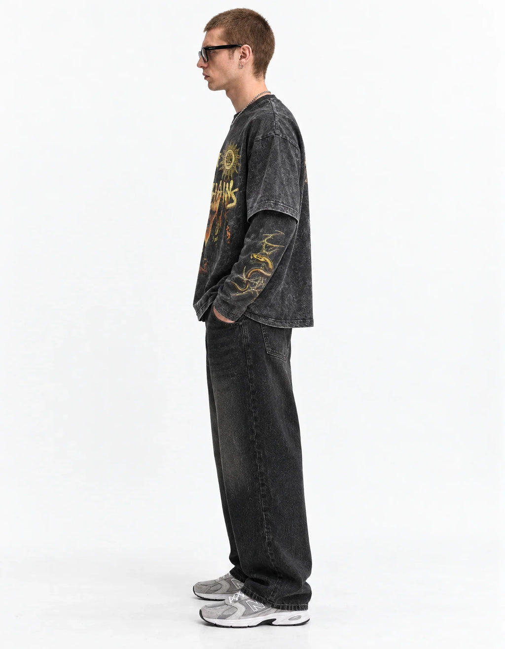 Alice In Chains Oversized Layered Tee — side view on model showing layered sleeves