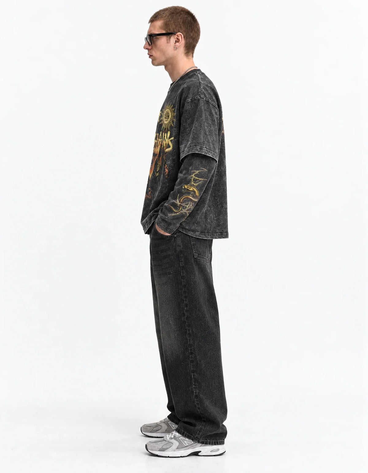Alice In Chains Oversized Layered Tee — side view on model showing layered sleeves
